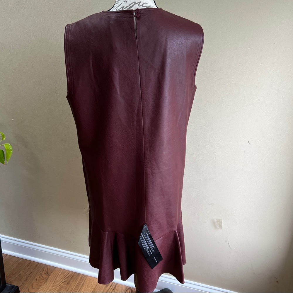 NWT BCBGMaxAzria Sheridan Faux Leather Flounced Dress in Royal Port Sz L - Picture 5 of 9